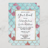 Girly Aquamarin Pink Glitzer Wasserfarbe Meerjungf Einladung (Vorne/Hinten)