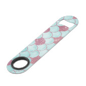 Girly Aquamarin Pink Glitzer Wasserfarbe Meerjungf Speed Flaschenöffner (Rückseite Schrägansicht)