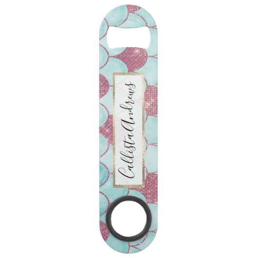 Girly Aquamarin Pink Glitzer Wasserfarbe Meerjungf Speed Flaschenöffner (Vorderseite)