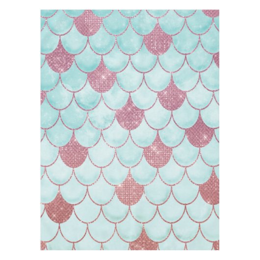Girly Aquamarin Pink Glitzer Wasserfarbe Meerjungf Tischdecke (Vorderseite)