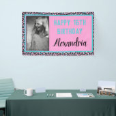 Girly Aquamarin/Pink Leopard Print Sweet 16 Geburt Banner (Messeveranstaltung)