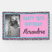 Girly Aquamarin/Pink Leopard Print Sweet 16 Geburt Banner (Horizontal)