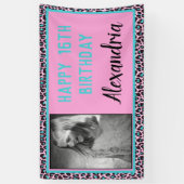Girly Aquamarin/Pink Leopard Print Sweet 16 Geburt Banner (Vertikal)