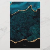 Girly Aquamarin Velvet Agate Geode Script Typograf Briefpapier (Rückseite)