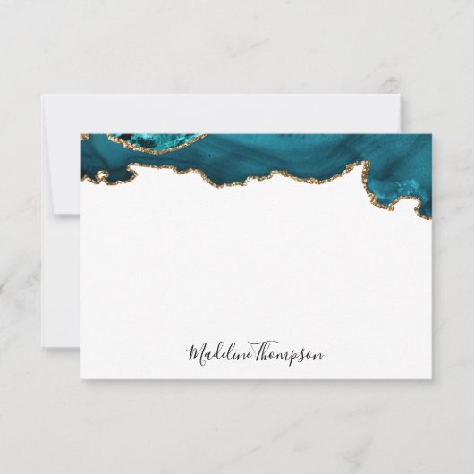 Girly Aquamarin Velvet Agate Geode Script Typograf Mitteilungskarte (Vorderseite)