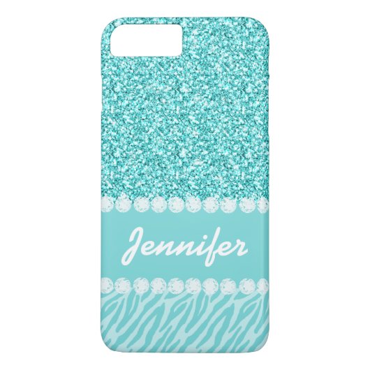 Girly, aquamariner Glitzer, Zebra Stripes Case-Mate iPhone Hülle (Rückseite)