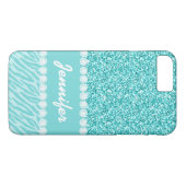 Girly, aquamariner Glitzer, Zebra Stripes Case-Mate iPhone Hülle (Rückseite (Horizontal))