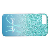 Girly aquamariner Imitat-Glitzer-Monogramm-Name Case-Mate iPhone Hülle (Rückseite (Horizontal))