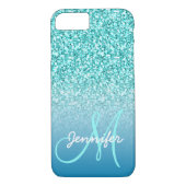 Girly aquamariner Imitat-Glitzer-Monogramm-Name Case-Mate iPhone Hülle (Rückseite)