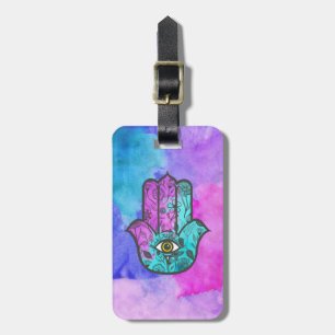 Girly Aquarell-Blumendruck Hamsa Hand von Fatima Gepäckanhänger
