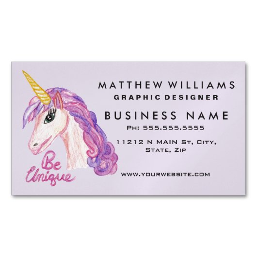 Girly Aquarell-Einhörner sind einzigartige Magnetische Visitenkarte (Vorderseite)