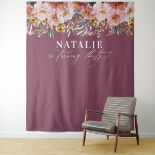 Girly Aquarellblume 30. Geburtstag lila Chic Wandteppich