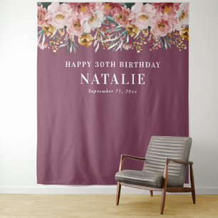 Girly Aquarellblume 30. Geburtstag pink chic ta Wandteppich