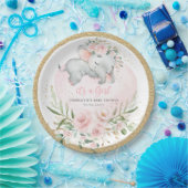Girly Baby Elephant Blush Pink Gold Floral Dusche Pappteller (Party)