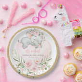 Girly Baby Elephant Blush Pink Gold Floral Dusche Pappteller (Party)