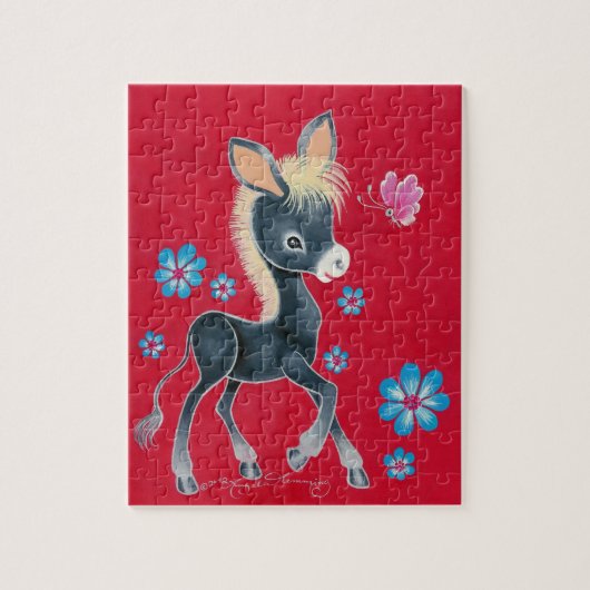 Girly Baby-Esel mit Blumen Puzzle (Vertikal)