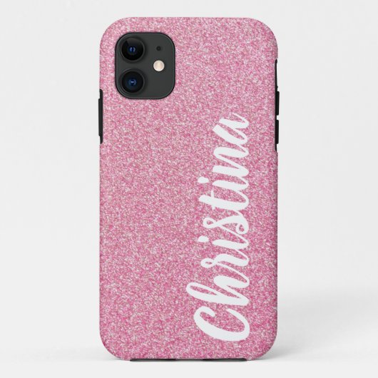 Girly Baby Pink Glitzer Name Personalisiert Case-Mate iPhone Hülle (Rückseite)
