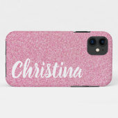 Girly Baby Pink Glitzer Name Personalisiert Case-Mate iPhone Hülle (Rückseite (Horizontal))