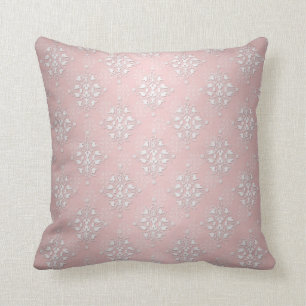 Girly Baby Pink und White Damask Kissen