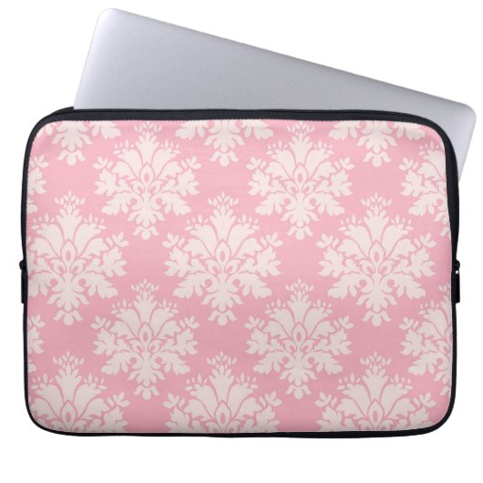 Girly Baby-Rosa-Creme-Vintages Damast-Muster Laptopschutzhülle (Vorderseite)