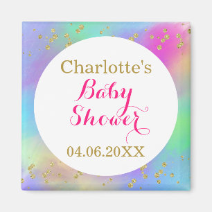 Girly Baby Shower Colorful Unicorful Gold Glitzer Magnet