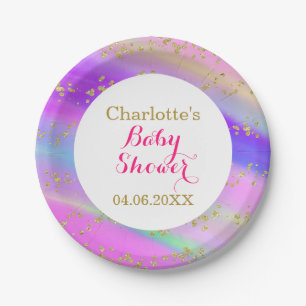Girly Baby Shower Colorful Unicorful Gold Glitzer Pappteller