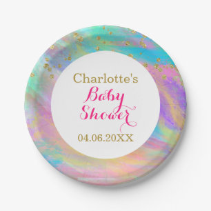 Girly Baby Shower Colorful Unicorful Gold Glitzer Pappteller