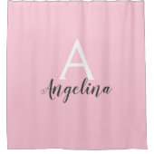 Girly Bale Blush Pink White & Grey Monogram Name Duschvorhang (Vorderseite)