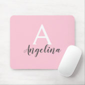 Girly Bale Blush Pink White & Grey Monogram Name Mousepad (Mit Mouse)