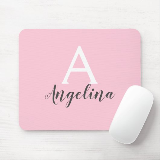 Girly Bale Blush Pink White & Grey Monogram Name Mousepad (Mit Mouse)