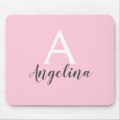 Girly Bale Blush Pink White & Grey Monogram Name Mousepad (Vorne)