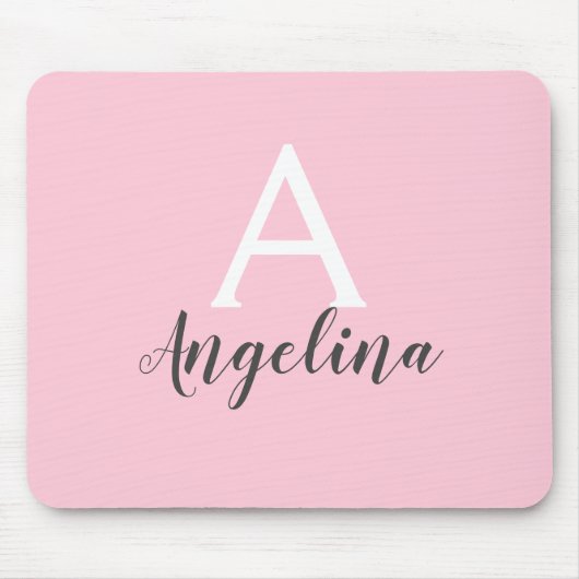 Girly Bale Blush Pink White & Grey Monogram Name Mousepad (Vorne)