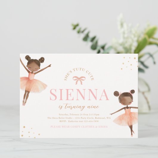 Girly Ballerina Birthday Einladung (Stehend Vorderseite)