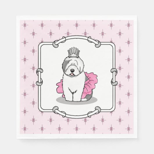 Girly Ballet Princess Old English Sheepdog Grau 1 Serviette (Vorderseite)