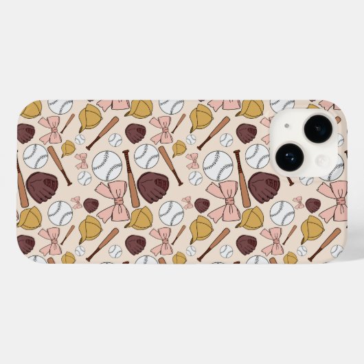 Girly Baseball Bow Pattern Phone Case (Rückseite (Horizontal))