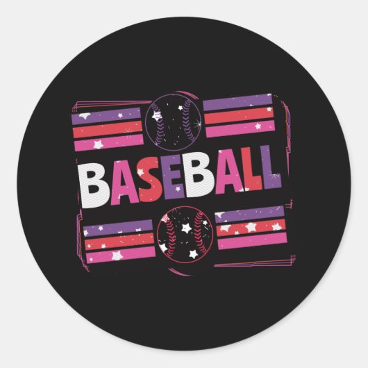 Girly Baseball Word Art Runder Aufkleber (Vorderseite)
