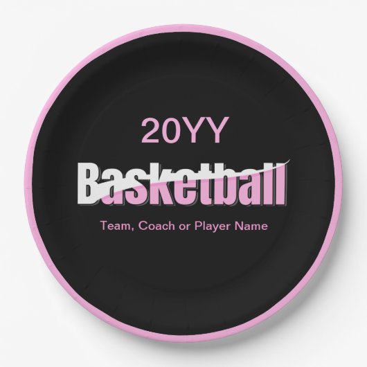 Girly Basketball Player Pink Typografy Pappteller (Vorderseite)