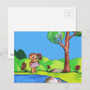 Girly Bear Country Floral Illustration Postkarte