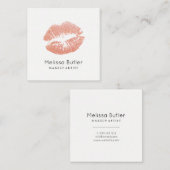 Girly Beauty Lips White Quadratische Visitenkarte (Vorne/Hinten)