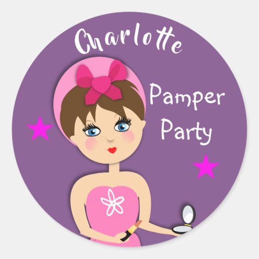 Girly Beauty Pamper Party Personalisiert Runder Aufkleber (Vorderseite)