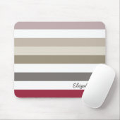 Girly Beige Große horizontale Streifen mit Namen Mousepad (Mit Mouse)