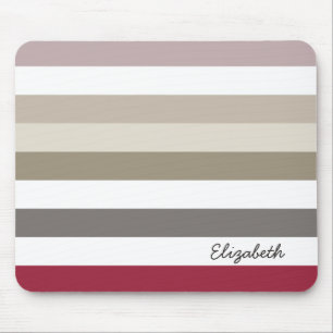 Girly Beige Große horizontale Streifen mit Namen Mousepad