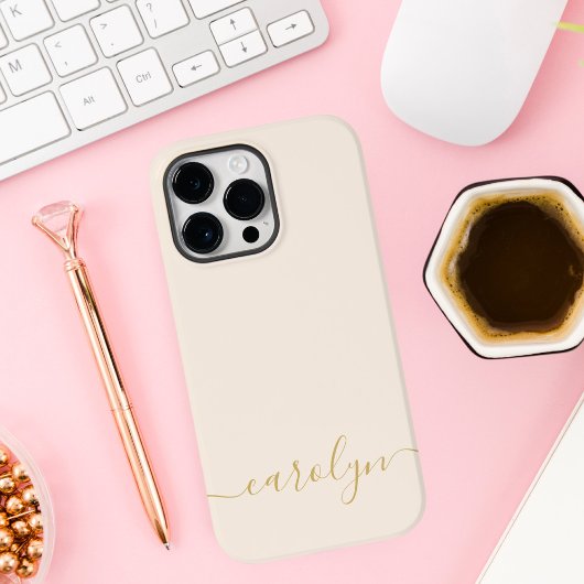 Girly Beige Monogram Modern Script Personalisiert Case-Mate iPhone Hülle