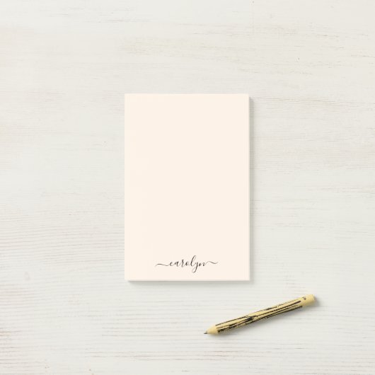 Girly Beige Monogram Modern Script Personalisiert Post-it Klebezettel (Auf Schreibtisch)