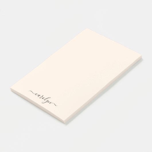 Girly Beige Monogram Modern Script Personalisiert Post-it Klebezettel (angewinkelt)