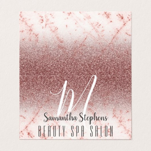 Girly Beruflich Pinky Glittery Monogram Visitenkarten (Außenseite Aufgefaltet)