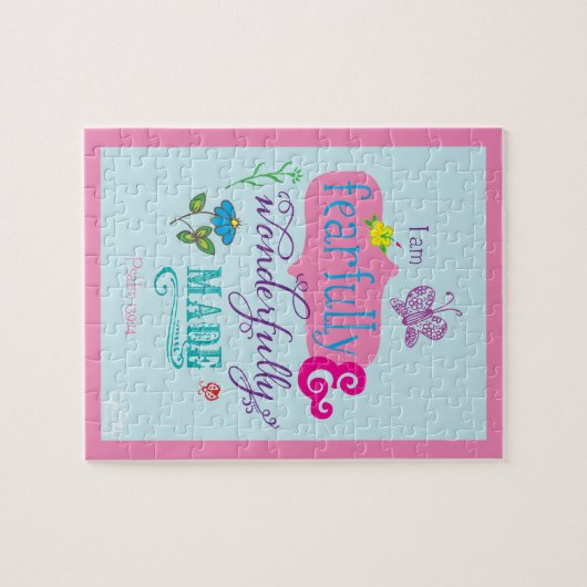 Girly Bible Verse fürchterlich und wunderbar gemac Puzzle (Horizontal)