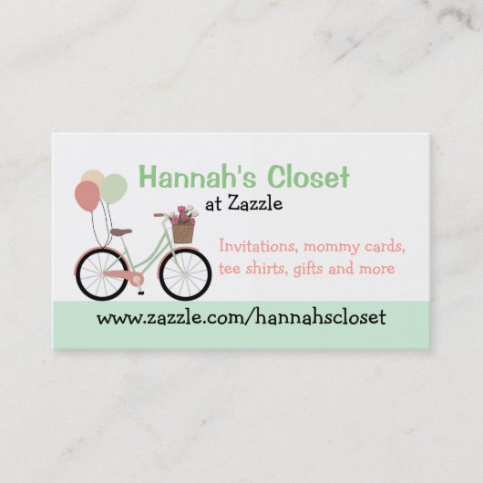Girly Bike and Balloons Business Card Telefonnummerkarte (Vorderseite)
