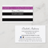 Girly Black and White Stripes Lila IMITATE Glitz Visitenkarte (Vorne/Hinten)