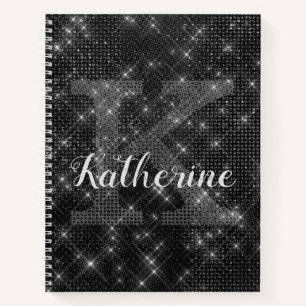 Girly Black Diamond Sparkle Chic Monogram Name Notizblock